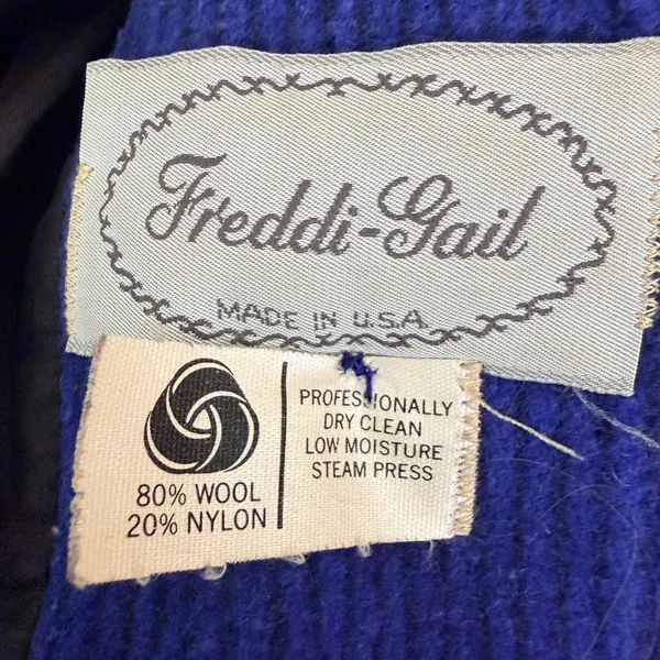 Freddi-Gail Vintage Royal Blue Chevron Wool Puff Sleeve Peacoat Preppy Academia - Image 8