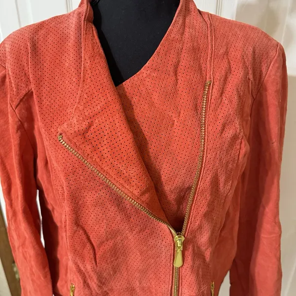 VTG Queen Latifah Shearling Leather Jacket Women XL Orange‎ Queen Biker - Image 3