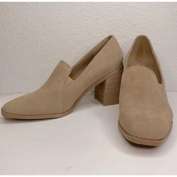 NEW Anthropologie Tan Leather Block Heels Shoes 8.5 Wevenly Suede Closed Toe - Image 6