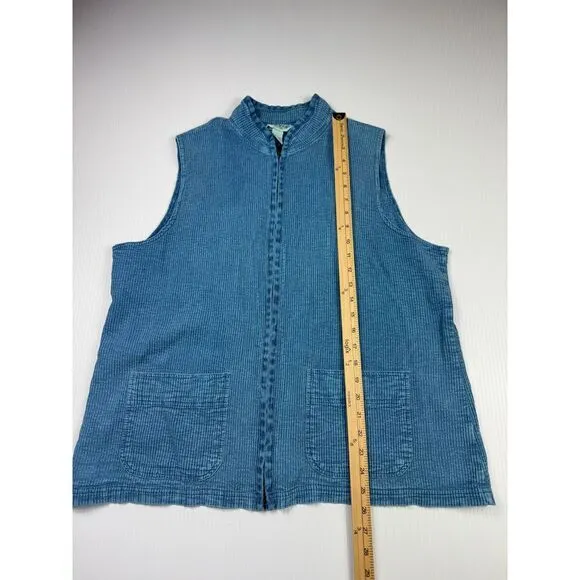Orvis Blue Denim Sleeveless Zip-Front‎ Dress Casual Summer Wear L - Image 3