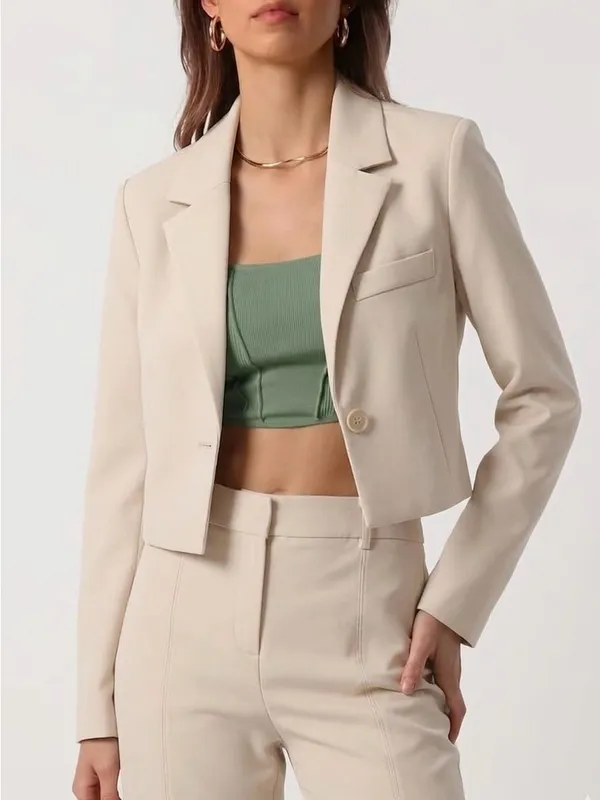 Avec Les Filles Cropped Blazer Cream Beige Neutral Tailored Size M - Image 6