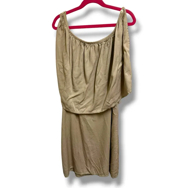Indah Womens Tan Rayon Popover Mini Dress Flower Shell Buttons Size S Khaki Boho - Image 3