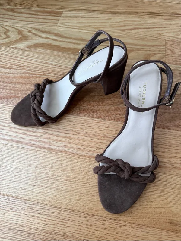 Tuckernuck x Studio McGee Wren Brown Suede Block Heel Sandals Ankle - Size 8 - Image 6
