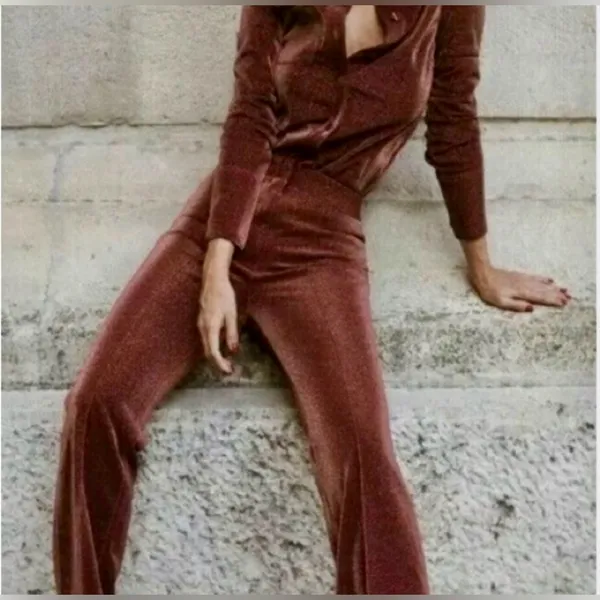 H&M Shimmering Brown Flare Pants - Image 2