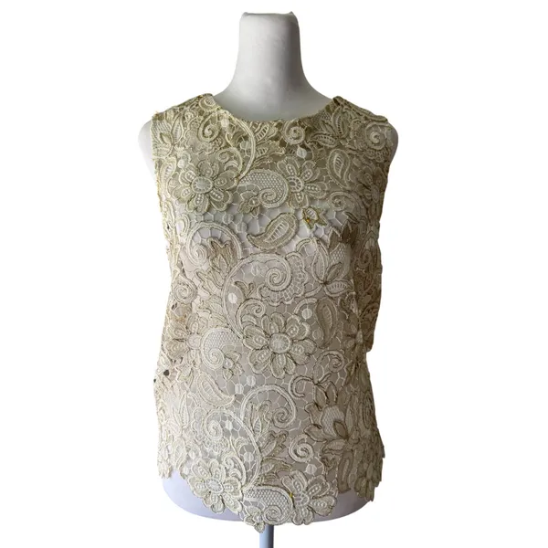 Endless Rose Sheer Cream Lace & Shiny Gold Tank Top - Image 2