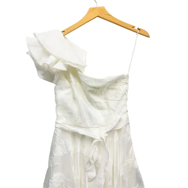 Lulus Sweet Definition White Burnout Ruffled One-Shoulder Midi Dress size M NWT - Image 5