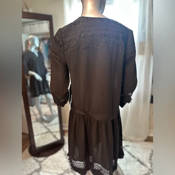 NWT Tuckernuck Black Pippa Fringe Lace Mini Dress Boho Chic Medium - Image 2