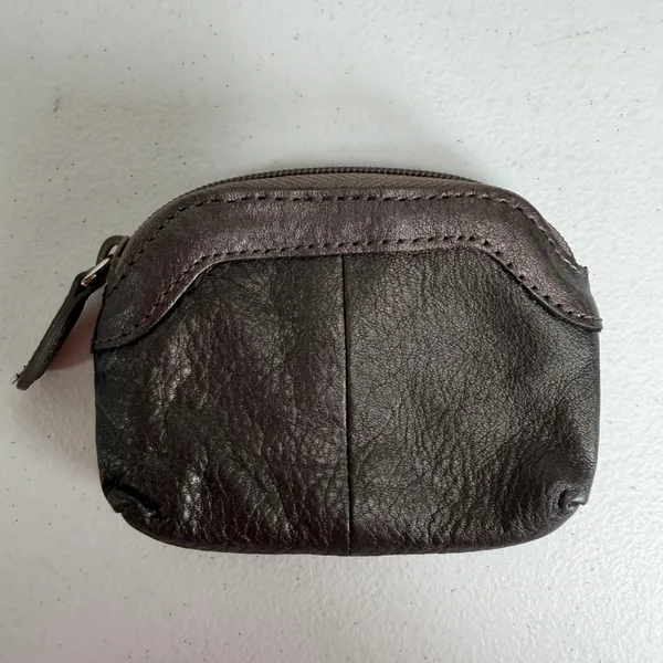 Brighton Coin Purse Metallic Bronze Leather Heart Stitched Zipper Pouch Small - Image 3