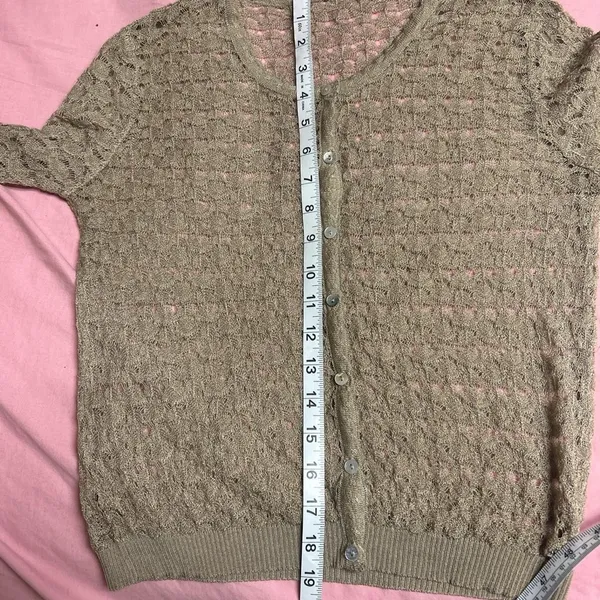 Tan Crochet Cropped French Button Up Cardigan - Image 6