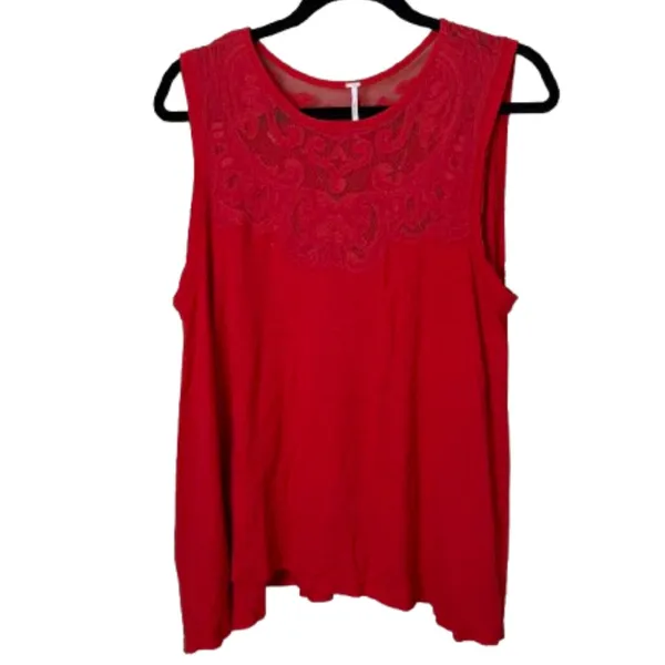 Free People Meant to Be Embroidered Swing Tank Top Red Coral Size Large - Image 2