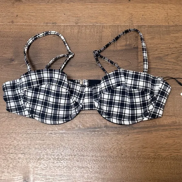 Veronica Beard Dyer Bikini Top Black‎ White Plaid Underwire Swim Small NEW - Image 6