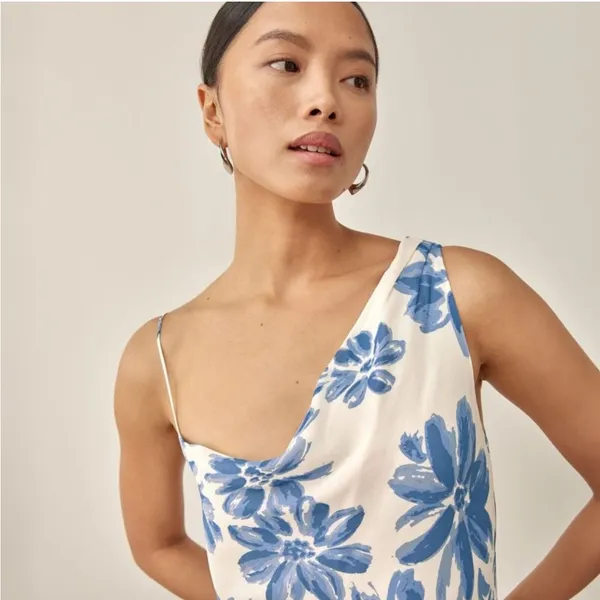 Reformation Large Chandelier Floral Midi Dress Celestia Blue Floral‎ Ivory - Image 12