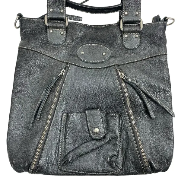 Renato Minelli Metallic Tote Bag Crossbody Bag Convertible Black - Image 6