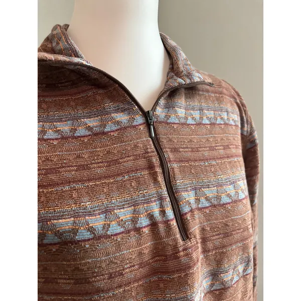 granola Southwestern boho Woolrich Pullover Brown Geometric Quarter Zip Large - Image 3