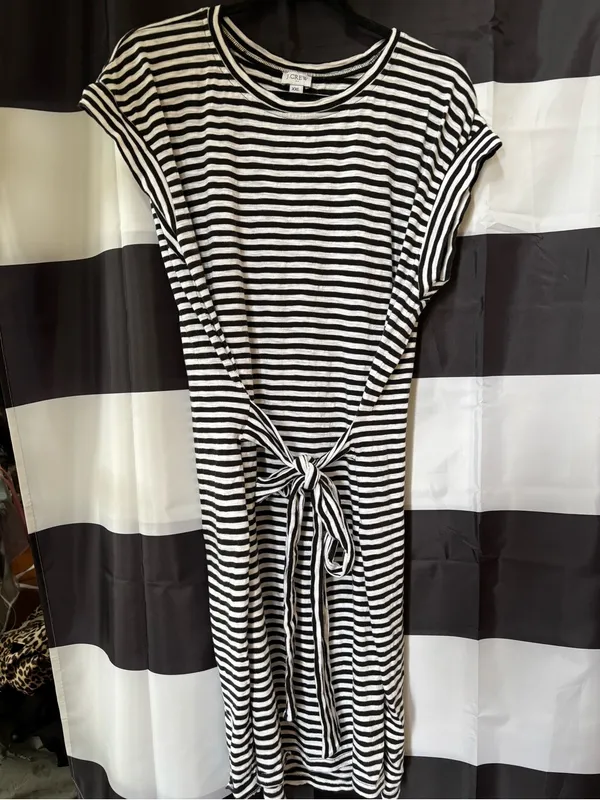 J. Crew Black and White Striped Tie-Waist Mini Dress - Image 2