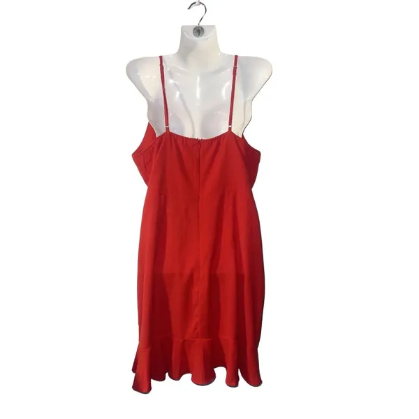 Red Adjustable Spaghetti Straps Sleeveless Faux Wrap Dress XL Flirty Party - Image 3