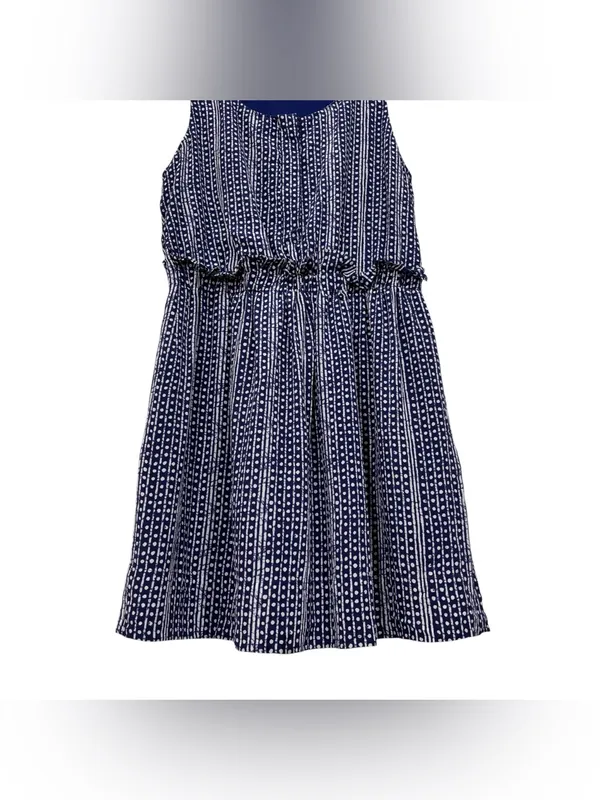 Madewell Blue White Batik Print Silk Paperbag Ruffle Waist Dress Size 8 Womens - Image 3