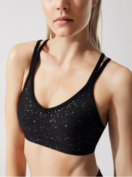 BEYOND YOGA Double Back Alloy Speckled sports Bra metallic workout criss cross - Image 7