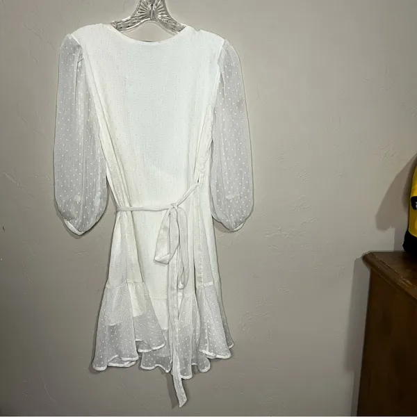 All Saints Jade Off‎ White Ruffle Swiss Dot Wrap Mini Dress - Image 12