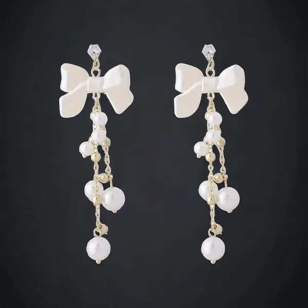 Retro Style Bow Decor‎ Faux Pearl Tassel Earrings *Fashion Earrings - Image 7