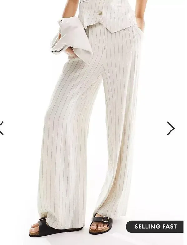 Linen Blend Pinstripe Trousers - Tall - Image 3