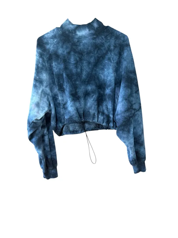 Aeropostale Blue Tie-Dye Cropped Drawcord Mock Neck Sweatshirt - Image 2