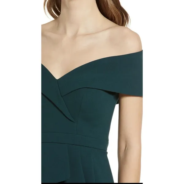 Xscape Off The Shoulder Evening Gown Pine Green Size 12 - Image 4