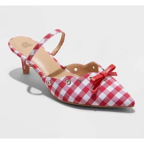 Wild Fable Red Gingham Bow Kitten Heels Size 9.5 - Image 8