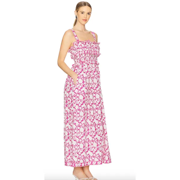 Saylor Denise Tiered Pink Floral Maxi Womens Dress Small - Image 16