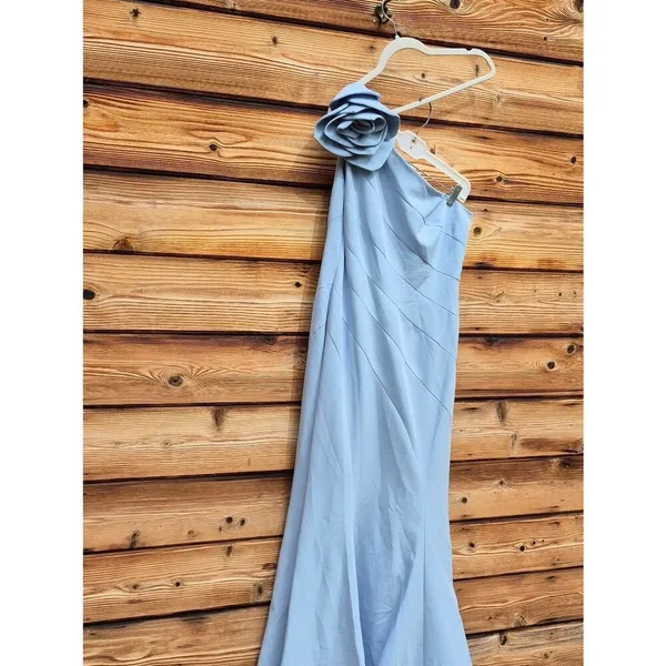 NWOT Mac Duggal 2304 Blue One Shoulder Mermaid Gown With 3D Flower Size 8 - Image 7