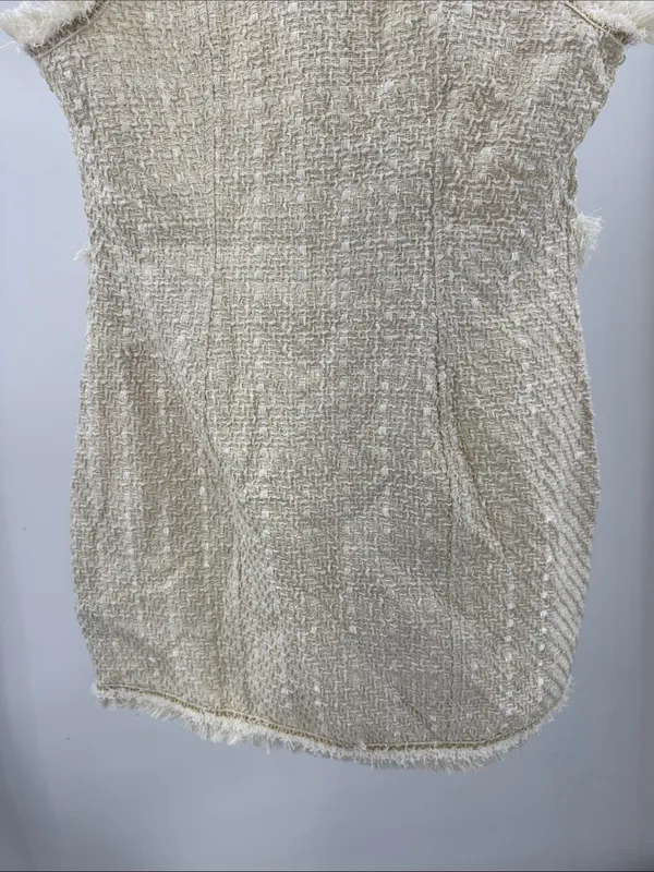 Trixxi cream bouclé tweed double breasted metallic mini blazer vest dress fringe - Image 5