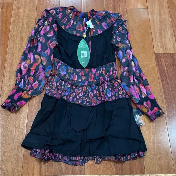 NWT FARM RIO Iridescent Leopard Print Ruffled Mini Dress In Multi‎ Color size XS - Image 7