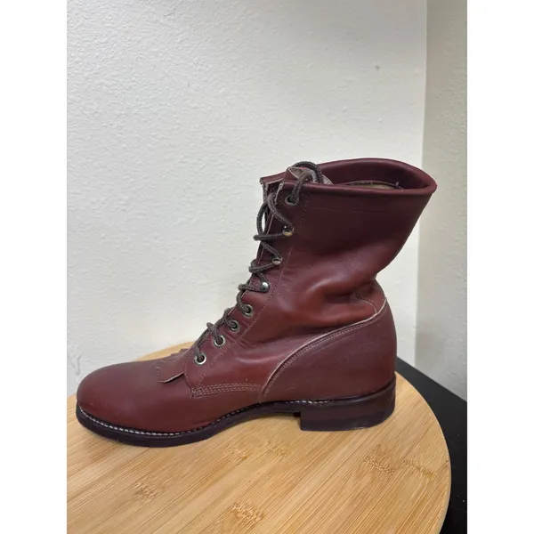 Vintage Justin Boots Womens 8‎ B Burgundy Kiltie Lace Up Roper Boots Leather USA - Image 9