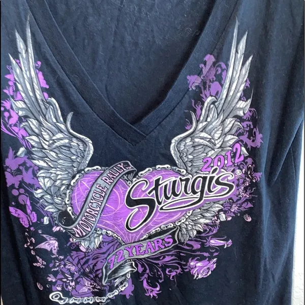 Hot Leathers Graphic V-Neck Tee Winged‎ Motorcycle Biker Top Size Large - Image 2