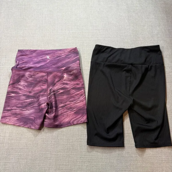 Bundle 2 Women Biker Shorts Flexure Marble Purple Shosho Ribbed Black Size Large - Image 2