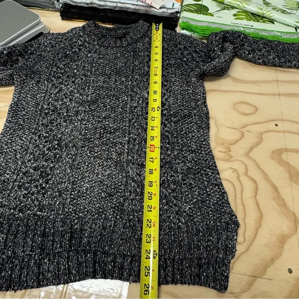 Theory Women's Cotton Wool Blend Cable‎ Knit Crewneck Chunky Sweater Charcoal Sm - Image 11