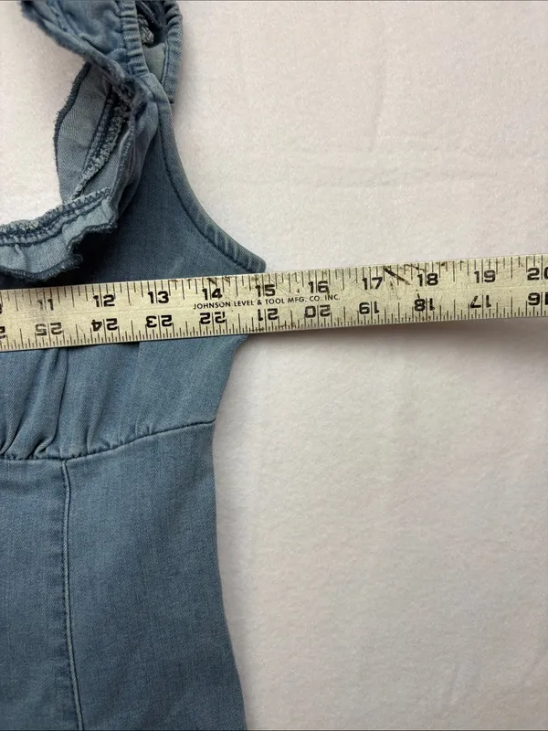 urban outfitters size medium blue Denim Ruffle Strap Dress western cowgirl - Image 4