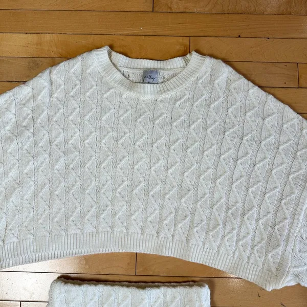PRINCESS POLLY Cream Cable Knit Sweater Set Cropped Mini Skirt Size XS/S - Image 3