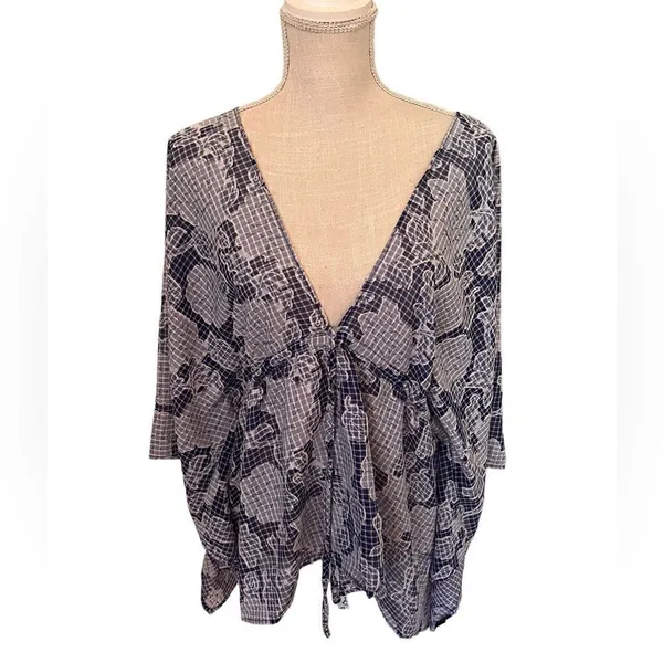 Anthropologie Tie-Front Blue Floral Caftan One Size - Image 6