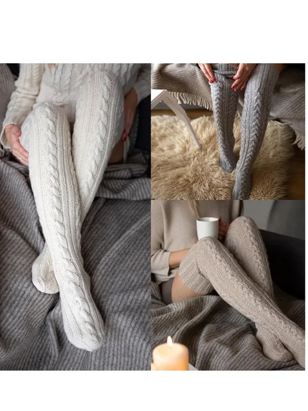 🖤Black Extra Long Cable Knit Thigh High Boot Socks🖤 Black - Image 8