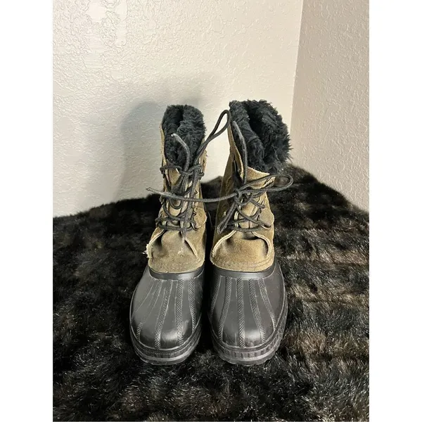 Womens SOREL SLIMPACK Waterproof Duck Boots Size 6 Fur Lined Brown Leather - Image 2