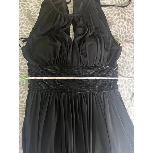Black Beaded Waist Cocktail Dress 6 Halter Keyhole‎ LBD Elegant Glam Minimalist - Image 12
