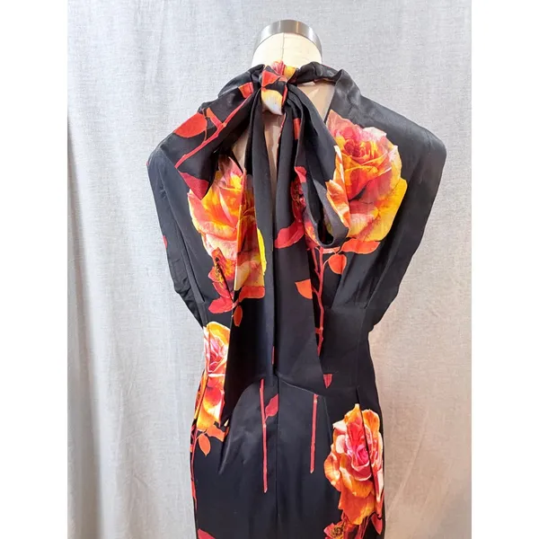 Karen‎ Millen Rose Floral High Neck Bow Back Double Sleeve Maxi Midi Dress US 8 - Image 4