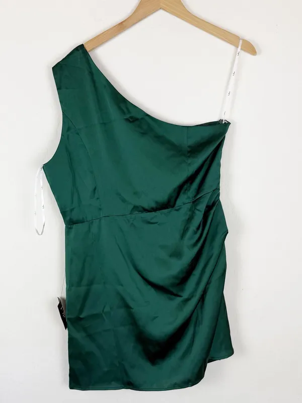 Lulus Love Me Tonight Satin One-Shoulder Mini Dress Green - Image 4