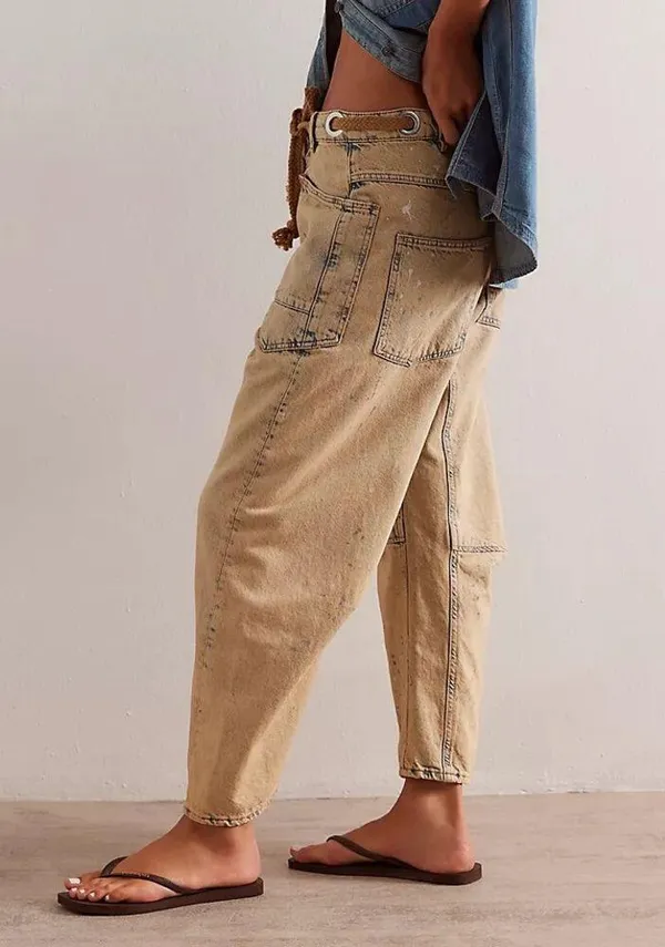 Free People Moxie Pull-On Low Slung Barrel Jeans in Cowboy Size 27 NWT - Image 3