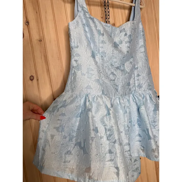 NWT Lulus Exuberant Elegance Light Blue Jacquard Drop Waist Mini Dress Party XL - Image 4