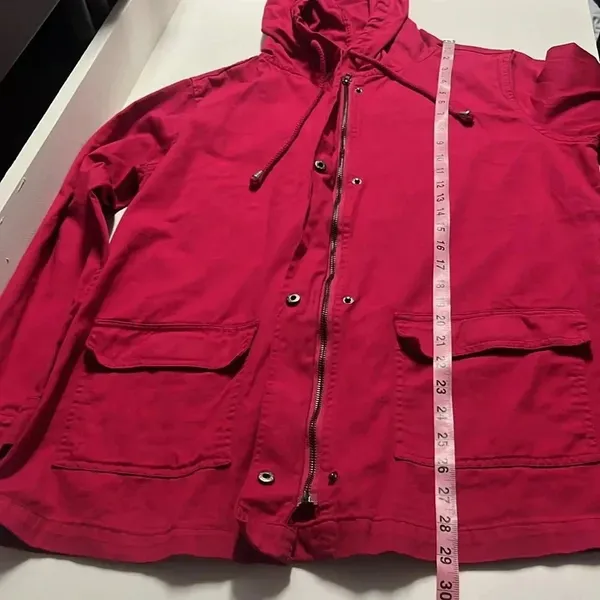 Flawed barn jacket 100% cotton utility chore jacket denim button down zipper Red Size M - Image 8