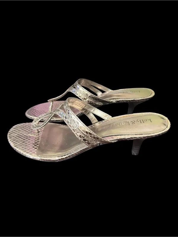 Kelly & Katie Gold Metallic Snakeskin Print Kitten Heel Slide Sandals Sz 10 - Image 4