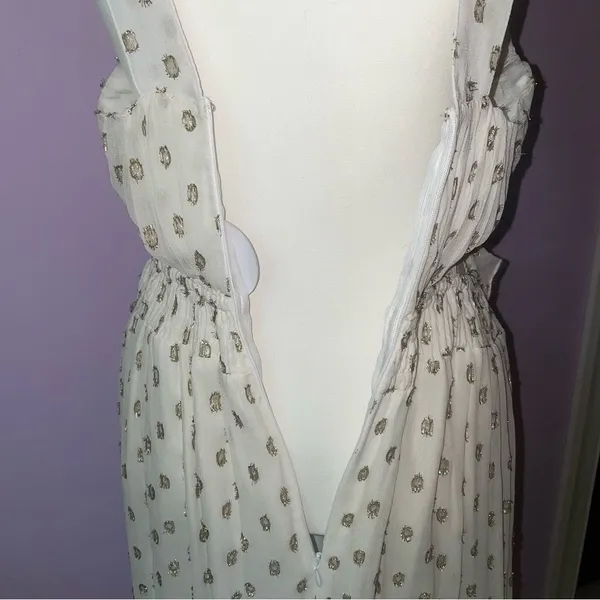 NEW En Creme Maxi Dress M Boho Metallic Polka Dot Cutout Ruffle Tiered - Image 12