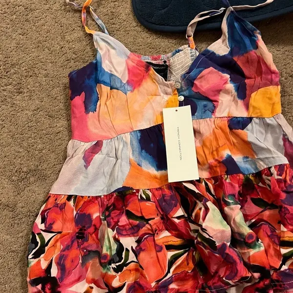 French Connection Vivviola Bubble Gum Multi Color Cami Peplum Top Sz 0 - Image 3